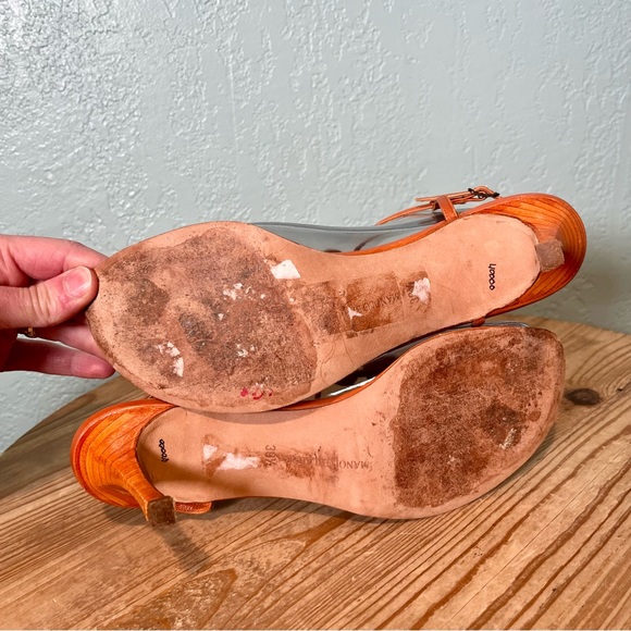 Manolo Blahnik Leather Strappy Thong Low Heels Embellished Sandals 39.5 - Picture 6 of 10